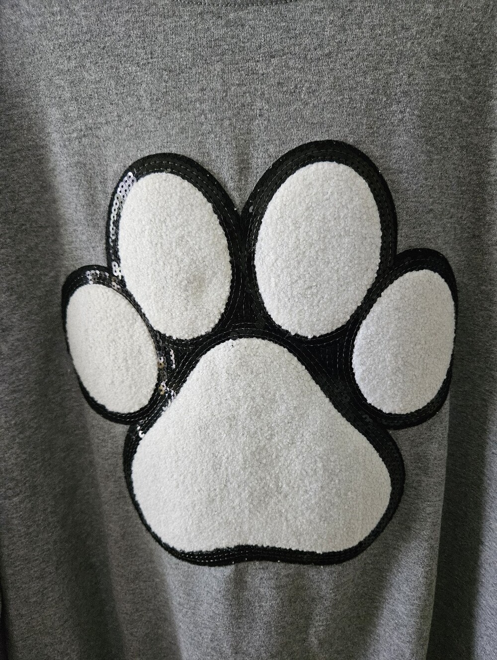 Athletic Gray Sequin Paw Print Sweatshirt Size XL - Picture 3 of 5